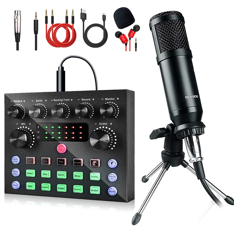 Bm800 Condensor Microfoon Kit Met Audio Mixer Voor Streaming,Voice-Wisselaar Microfoon Voor Live Podcast Apparatuur Bundel, Karaoke