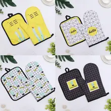 Перчатки для микроволновой печи, набор изоляционных подушечек, Термостойкие анти-ожоги, кухонные Мультяшные перчатки