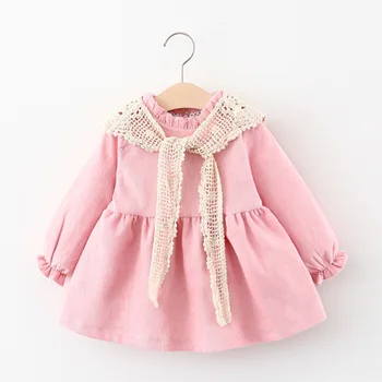 

Autumn Baby Girls Solid Long Sleeve O Neck Corduroy Pleated Dress + Lace Cape Children Kids 2Pcs Clothes vestidos