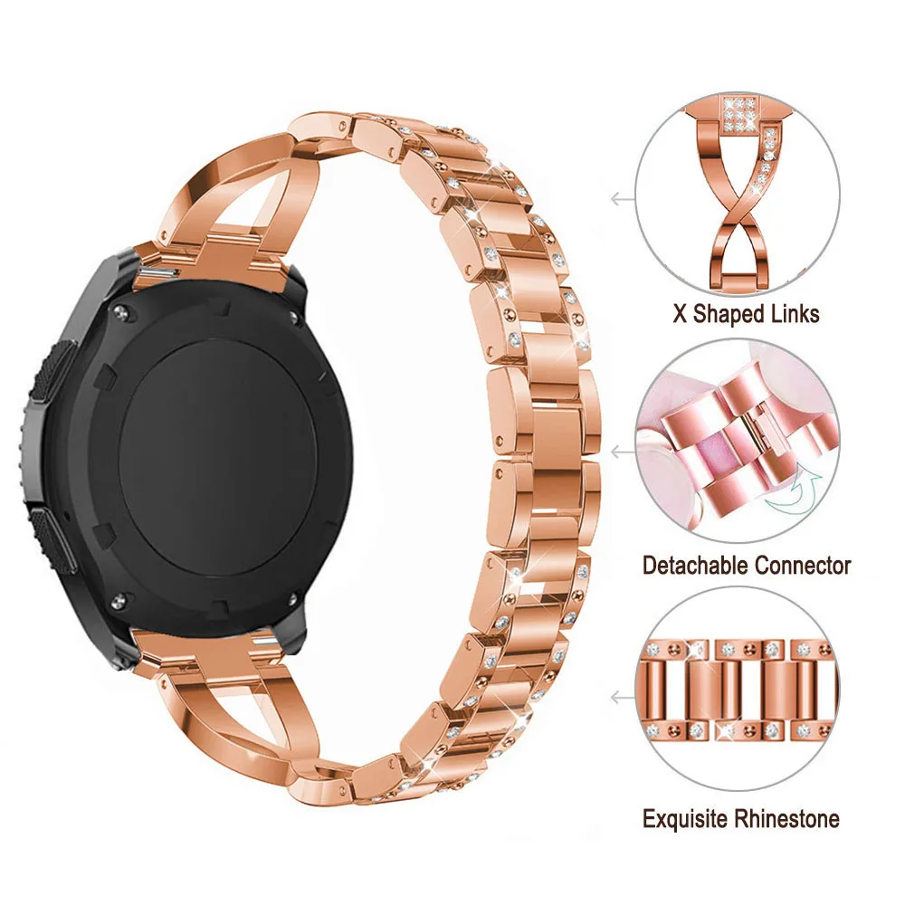 3 DELELE Samsung gear s3 frontier classic watch band with diamonds rosegold (06)