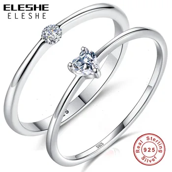 

ELESHE 100% 925 Sterling Silver Ring Forever Round Heart Crystal CZ Finger Rings for Women Engagement Wedding Statement Jewelry