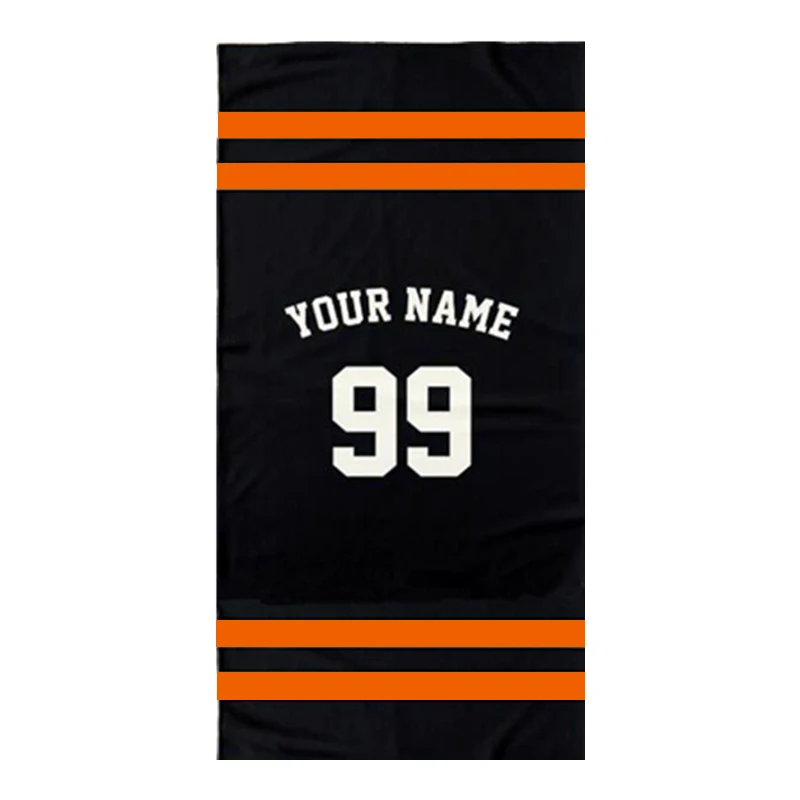 Black White Personalised Jersery Hockey Football Gifts Name Number Sports Beach Towel for Bath Men Micro Fiber Gym Towels
