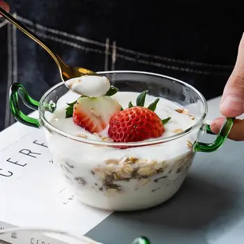 

MDZF 500ml Glass Salad Bowl With Handle Dessert Bowl Microwave Oven Heat-Resistant Breakfast Oats Ice Cream Household Bowls