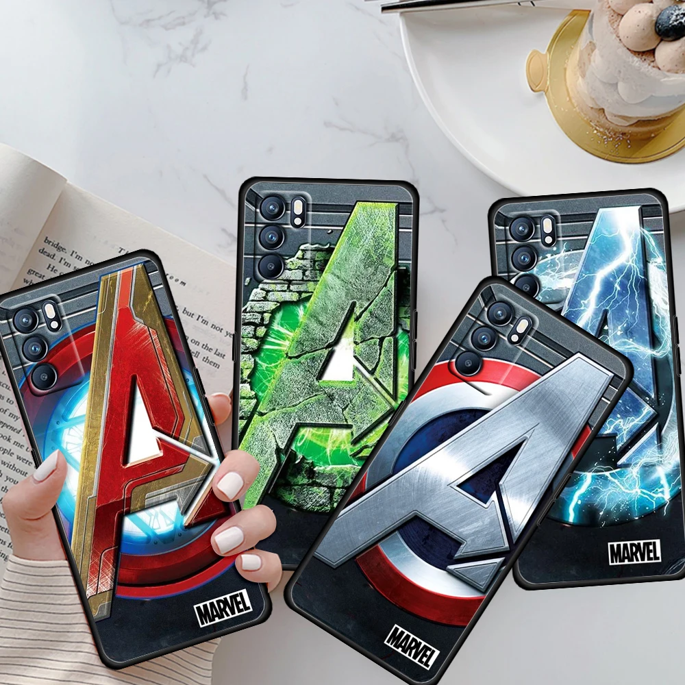 Marvel logo The Avengers For OPPO Reno 6 5 4 3 2 5Z 5F 5K ACE 10 X ZOOM 4G 5G Pro Plus Soft Black Phone Case Shell Cover | Мобильные