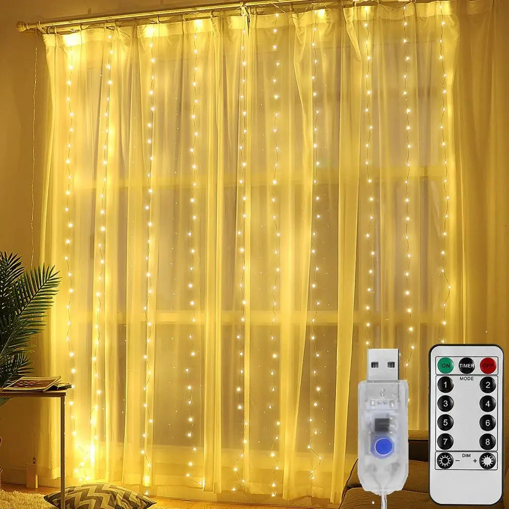 

3x3M Remote Control Curtain Fairy Lights Garland 8 Modes Led String Lights for Home Outdoor Party Garden Wedding Christmas Decor