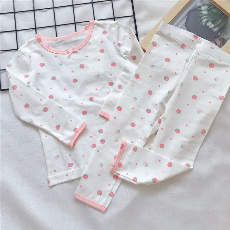 Детские повседневные пижамы, комплект одежды для девочек, милые комплекты одежды для сна Детские хлопковые Пижамные комплекты из 2 предметов: футболка с длинными рукавами+ штаны