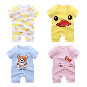 

Summer Baby Rompers Cotton Boy Girl Clothes One Piece Pajamas 0-24 Months Kids Knitted Cartoon Short-sleeved Jumpsuit Outfits