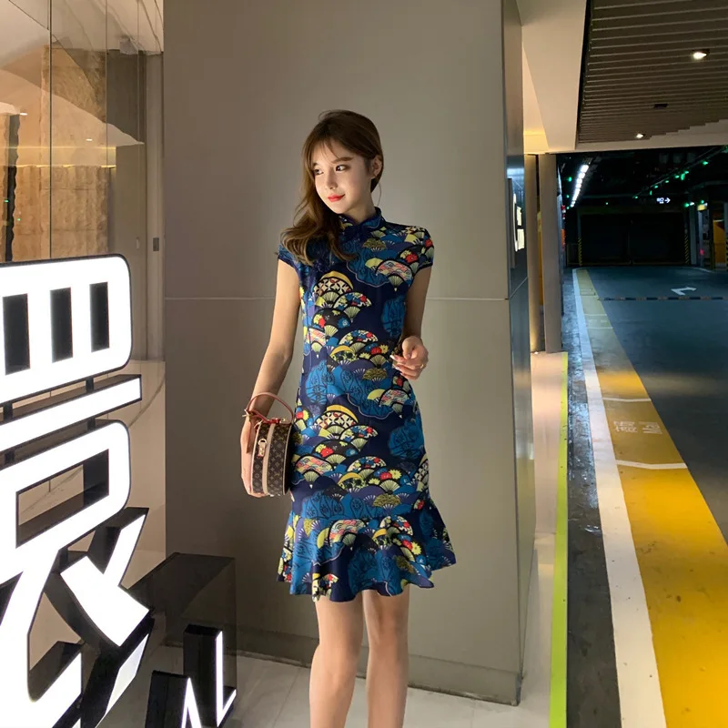 

Cheongsam nian qing kuan Women's Short Daily Life Improvement of Modern-Style Retro Dress Summer GIRL'S Formal Dress Chinese-sty