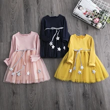 Осенне-зимнее детское платье для девочек, вязаное платье с длинными рукавами праздничные платья для девочек Одежда для маленьких принцесс повседневная одежда для детей от 3 до 8 лет