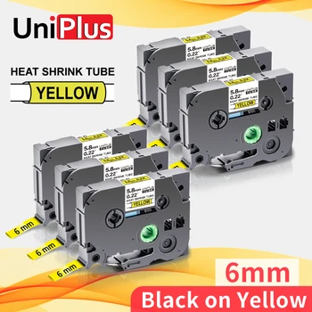 

UniPlus 6PK 6mm*1.5m HSe611 Replace Brother Labeling Tape Heat Shrink Tube Printer Ribbon Black on Yellow for Brother Label Make