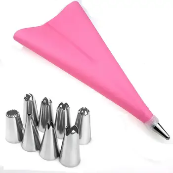 

10Pcs/Set Icing Cream Confectionery Nozzles Piping Pastry Bags Set Diy Cake Decorating Tools Stainless Steel+PP Reusable Adaptor