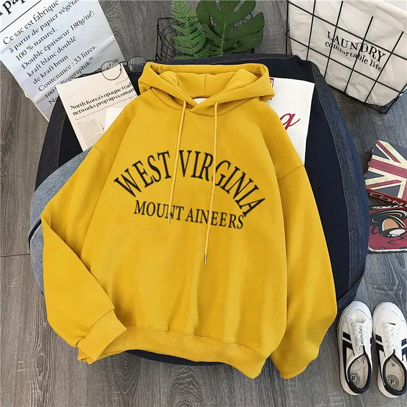 Женская зимняя толстовка с капюшоном, толстовка с надписью «WEST VIRGINIA», Женский пуловер Harajuku, свободный студенческий свитер с длинным рукавом, женские топы - Цвет: 10.29hhwy 1