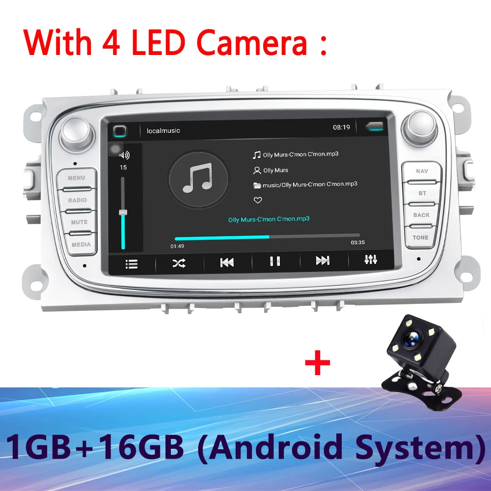 White 4LED Camera AMPrime " Радио 2 din Android gps автомобильное радио Wifi Авторадио для Ford/Focus/C-Max/Mondeo/Galaxy радио coche мультимедийный плеер - Цвет: White 4LED Camera