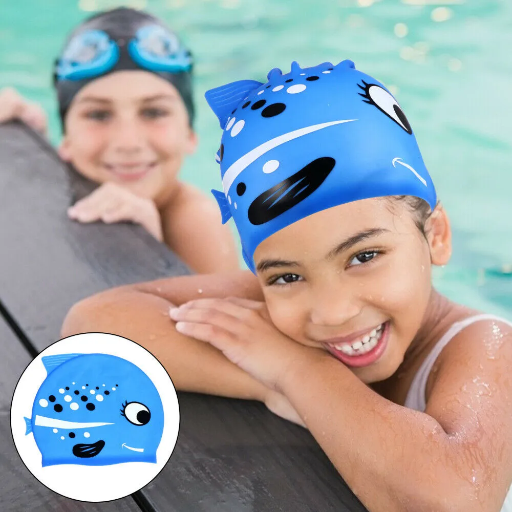 Homyl Swimming Cap Pool Cute Cartoon Children Swimming Cap Waterproof Protect Fun Silicone Toddler Swim Cap for Boys and Girls 