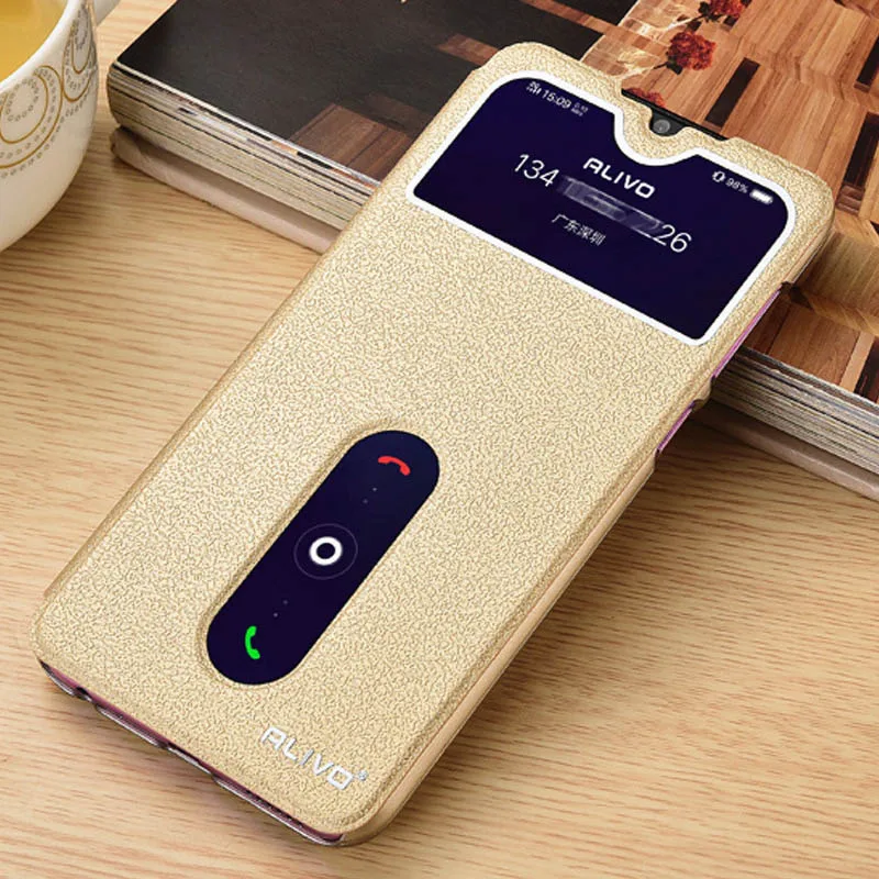 Gold ДЛЯ VIVO Y91C кожаный чехол для просмотра окна Книга Стенд откидная крышка для Vivo Y91C Y91 C Y93 Y91i чехол для телефона Чехлы для VIVO Y91C Y 91C - Цвет: Gold