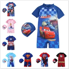 Novas crianças roupa de banho dos desenhos animados congelados anna elsa pixar carros homem aranha menino menina beachwear surf maiô chapéu terno wetsuit