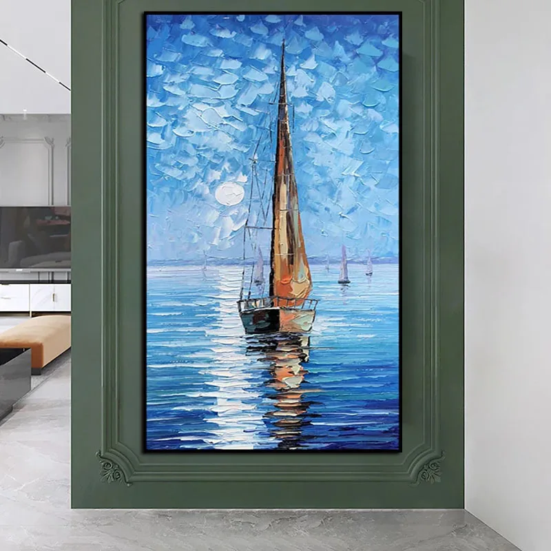 

Художественная масляная живопись 100% ручная роспись пейзаж холст настенное Искусство Холст Морской пейзаж парусная лодка абстрактный домашний декор настенные картины