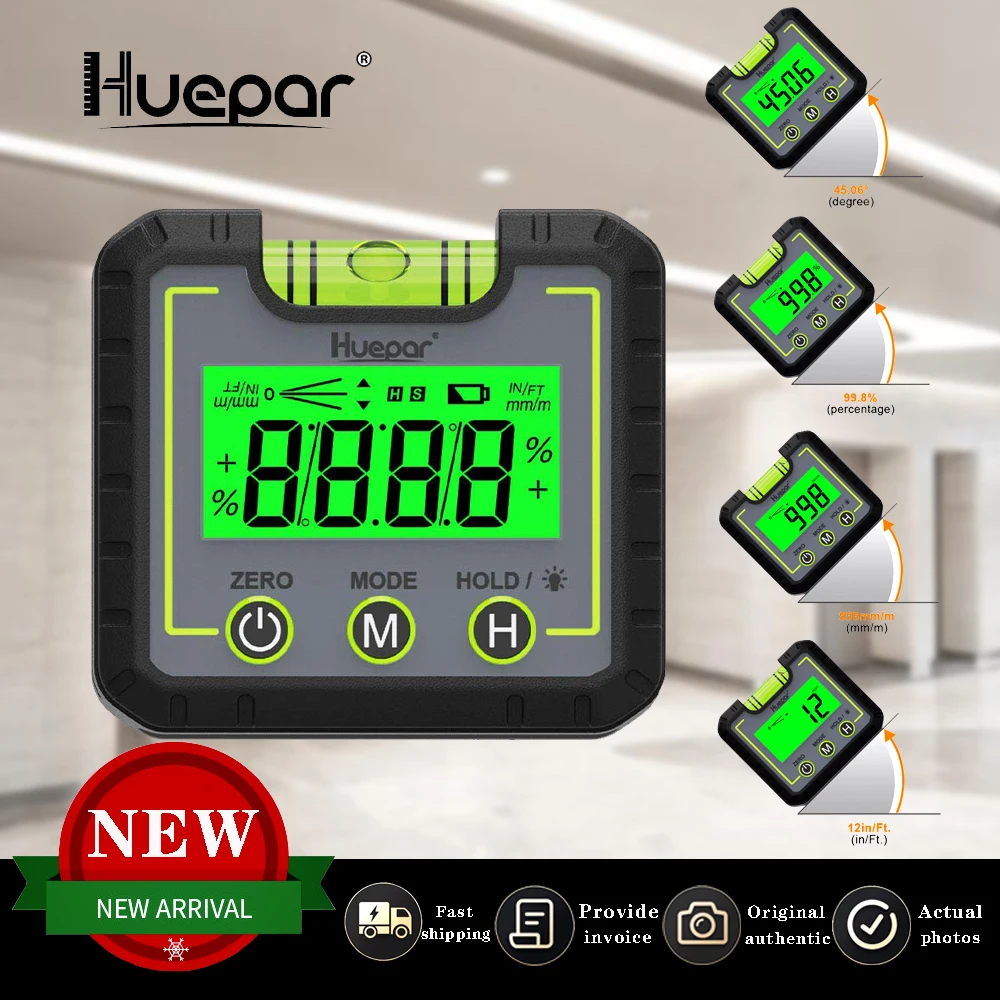 Huepar Digital Level Angle Gauge Mini Angle Finder Level Box Con Base Magnetica V-Groove E Retroilluminazione Inclinometro Lcd
