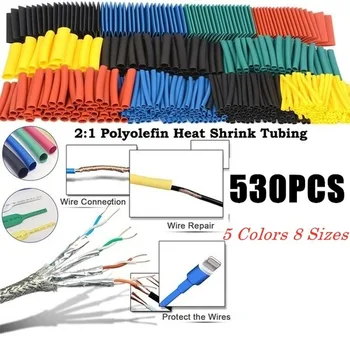 

530PCS/Set Heat shrink tube kit Insulation Sleeving termoretractil Polyolefin Shrinking Assorted Heat Shrink Tubing Wire Cable