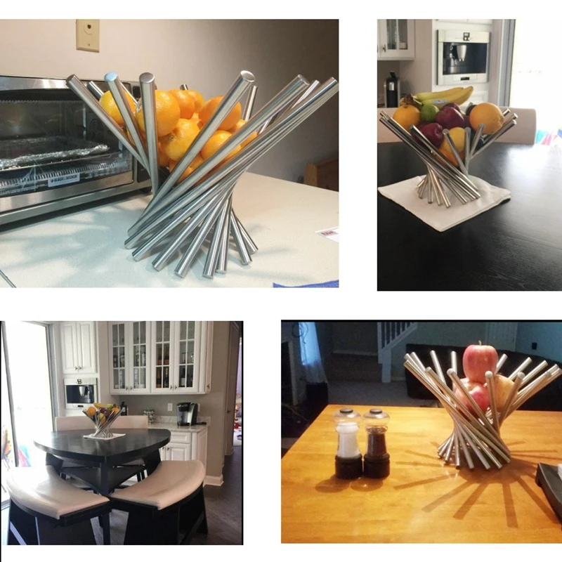 Креативная Складная миска для фруктов из нержавеющей стали для кухни и столовой, украшение стола, корзина для фруктов, серебро