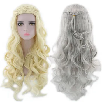 

Synthetic Wig Wavy Long Grey Cosplay Wigs Hair for Women Dragon of Mother Costume Wigs With High Resistant