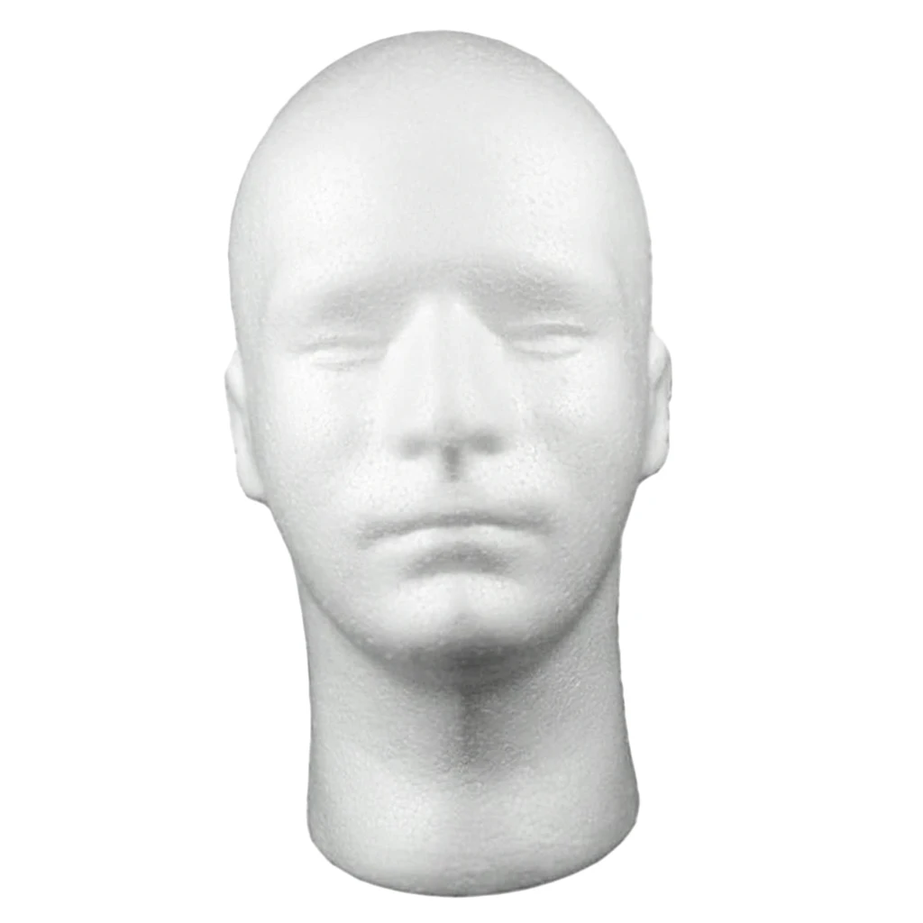 Male Styrofoam Wig Head - Foam Mannequin Wig Stand Holder - For Home, Salon and Travel Use