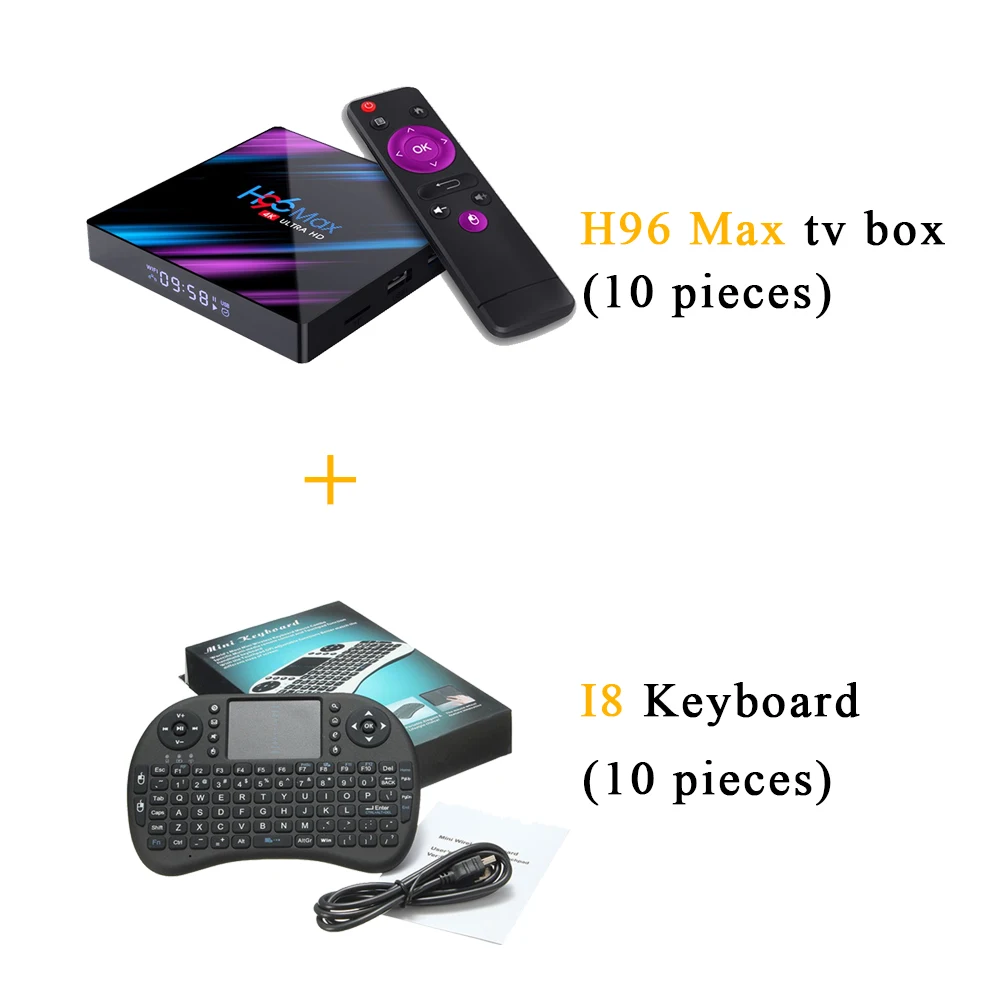 20 шт./лот DHL бесплатно(10 шт.) Android 9,0 Smart tv Box H96 MAX 2G/4G 16G/32G/64G и(10 шт.) I8 Клавиатура