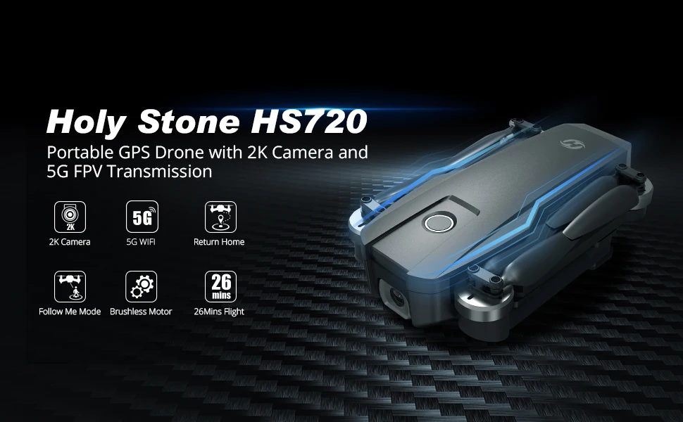 Holy Stone HS720 складной gps Дрон с 5G 2K FHD FOV 110 ° Wi-Fi камера RC Квадрокоптер 26 минут время полета с сумкой для переноски