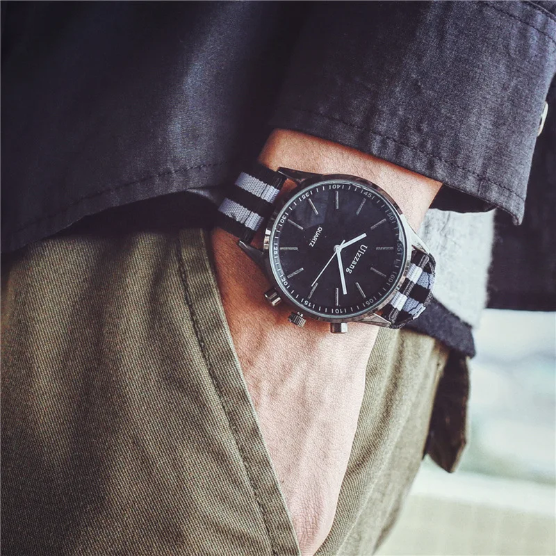 Mens Watch Dial-Gift British-Trend Simple Casual New Quartz for Boyfriend Striped-Strap