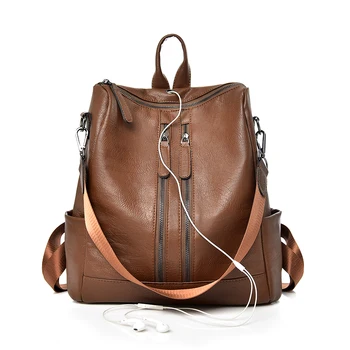 

Female Double zipper backpack classic PU leather solid color small backpacks canta fashion single shoulder bag