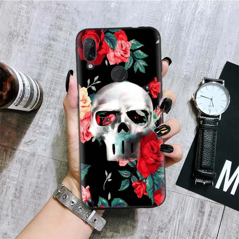 Floral Sugar Skull Black Cover Phone Case for Xiaomi Redmi Note 8 7 7S 7A 6 4