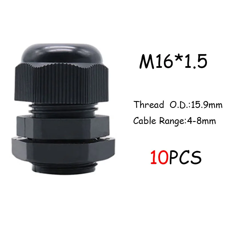 10 шт. IP68 PG7 для 3-6,5 мм M12 M16 M18 M20 M25 M36 M40 провода кабель CE белый черный Водонепроницаемый Нейлон Пластик кабельный ввод Разъем - Цвет: M16x1.5 Black