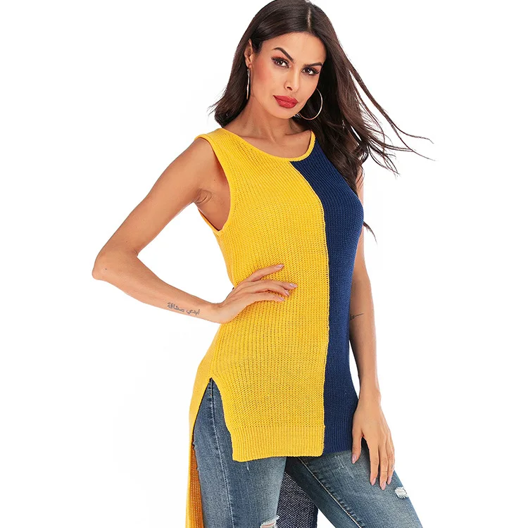 

Large Size Women's Wear Fashion Front Short Back Long Head Knitwear Sleeveless Women's Sweater England Style Fashion 2018 Women