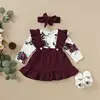 Newborn Baby Girl Clothes Set Floral Bodysuit Romper Jumpsuit Tops T Shirt Suspender Skirts Bow Headband Outfit ► Photo 2/6