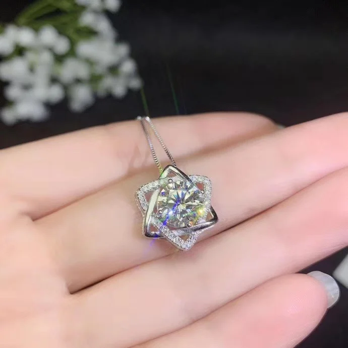 Круглые серебряные подвески Moissanite, 1 CT D VVS, роскошные Подвески Moissanite Weding для женщин