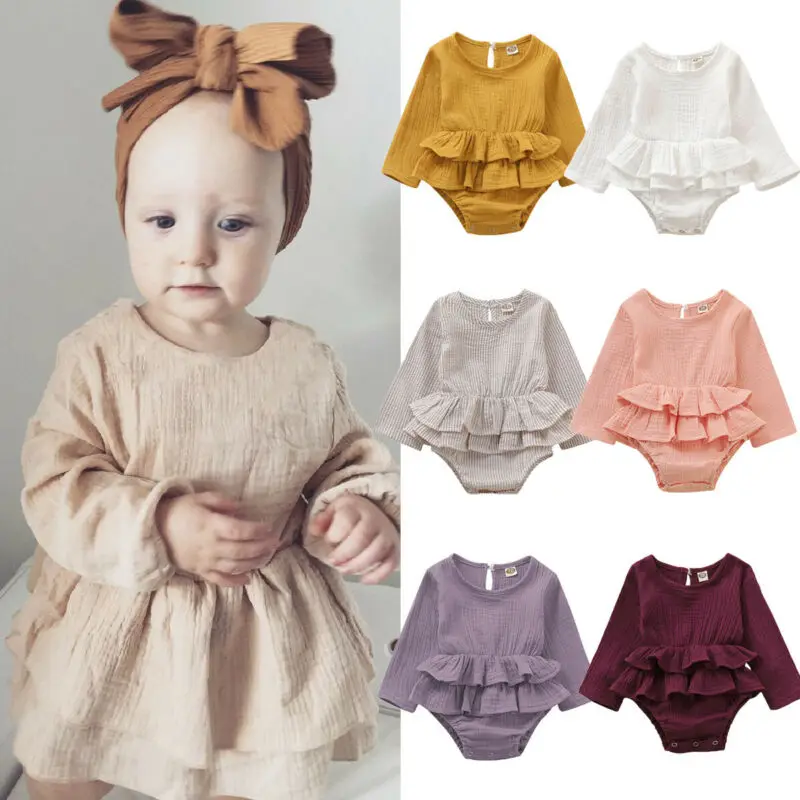 Новая одежда для маленьких девочек; комбинезон с длинными рукавами; одежда из хлопка и льна