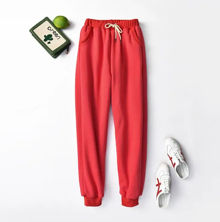Красный Plus Size Thick Lambskin Cashmere Women Pants Winter Warm Harem Pants Casual Elastic Waist Loose Sweatpants Cotton Trousers - Цвет: Красный
