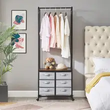 Armoire mobile Simple, cintre multifonction avec plaque florale brune, traction à Six grilles, support de rangement pour chambre à coucher et salon HWC