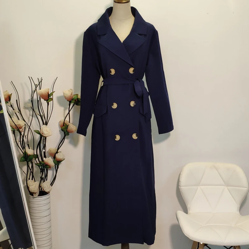 Blue Trench Coat Siskakia X длинный зимний женский теплый двубортный плащ с воротником Ins influencer горячая Распродажа зимнее пальто - Цвет: Blue Trench Coat