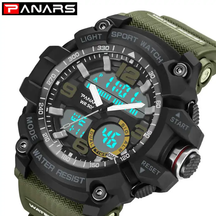 green PANARS Green мужские армейские электронные часы водонепроницаемые наручные часы светодиодный двойной ход Мужские t спортивные часы мужские S спортивные ударные часы - Цвет: green