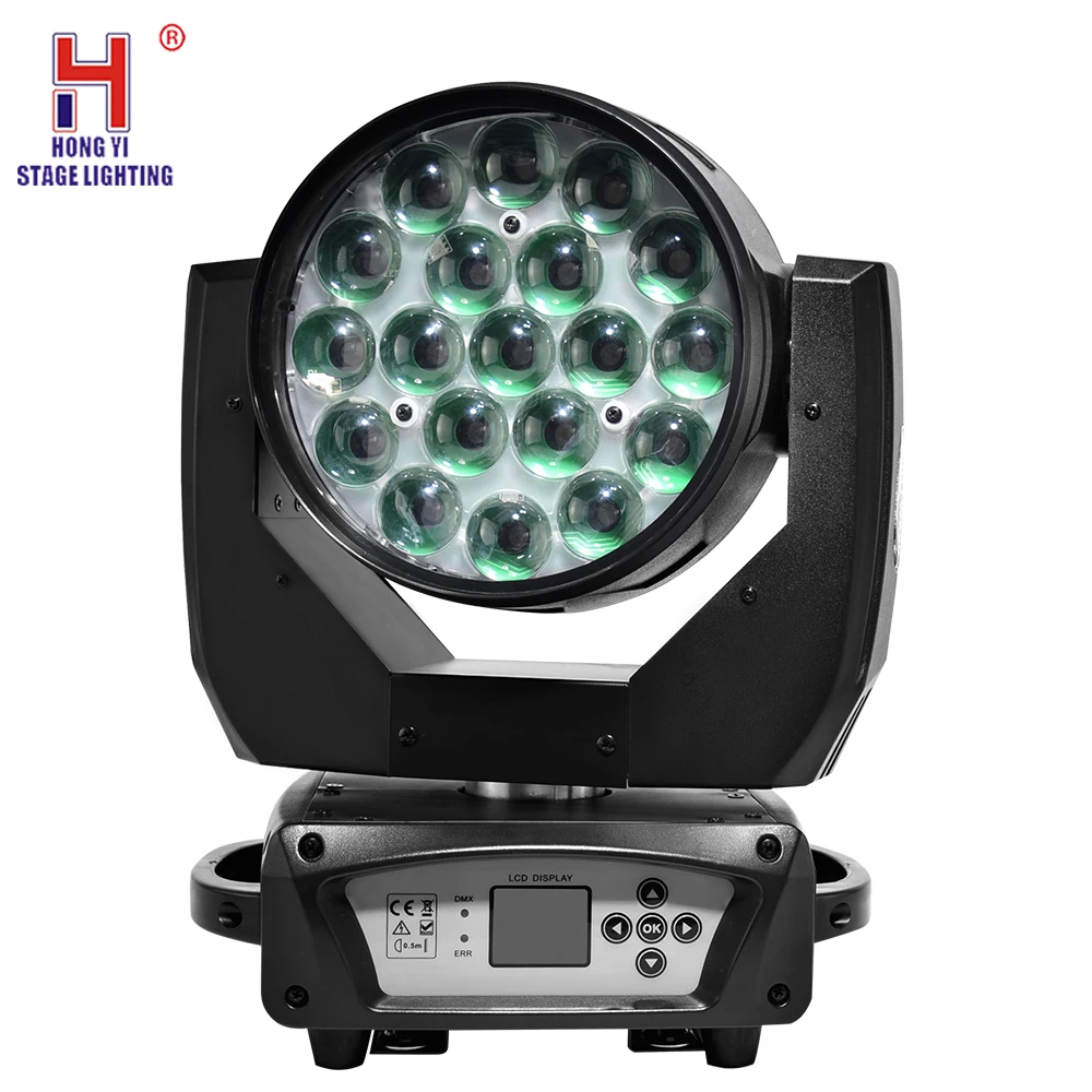

Stage Light Moving Head LED 19x15W RGBW 4in1 Zoom Wash Effect Moving Light DMX Dj Light Good for Disco Bar Party Wedding
