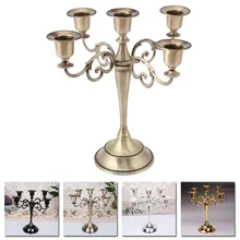 

Vintage 5 Arms Candelabra Crafts Metal Aluminum Alloy Candle Holder Stand Candlelight Dinner Wedding Home Decoration