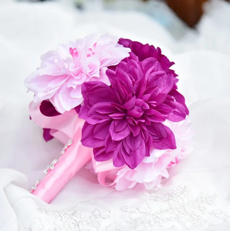 Kyunovia Mini Flower Girl Wedding Bouquet Bridesmaid Wedding flowers orchid Bridal bouquet Ribbon Fake Wedding BY12