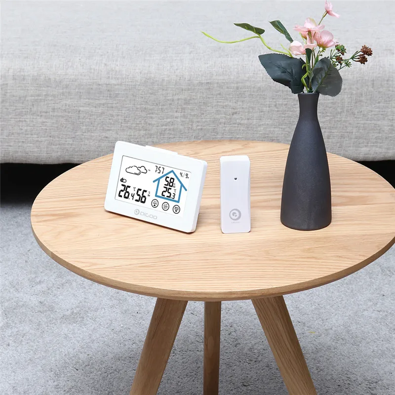 Digoo DG-TH8380 беспроводной термометр гигрометр с сенсорным экраном метеостанция с термометром Открытый датчик погоды Часы