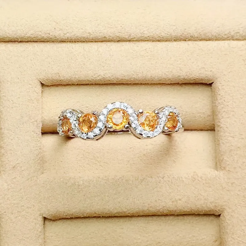 Натуральный настоящий цитрин палец кольцо 0.15CT* 5 шт драгоценный камень 925 стерлингового серебра тонкий желтый кристалл ювелирные изделия# R99161