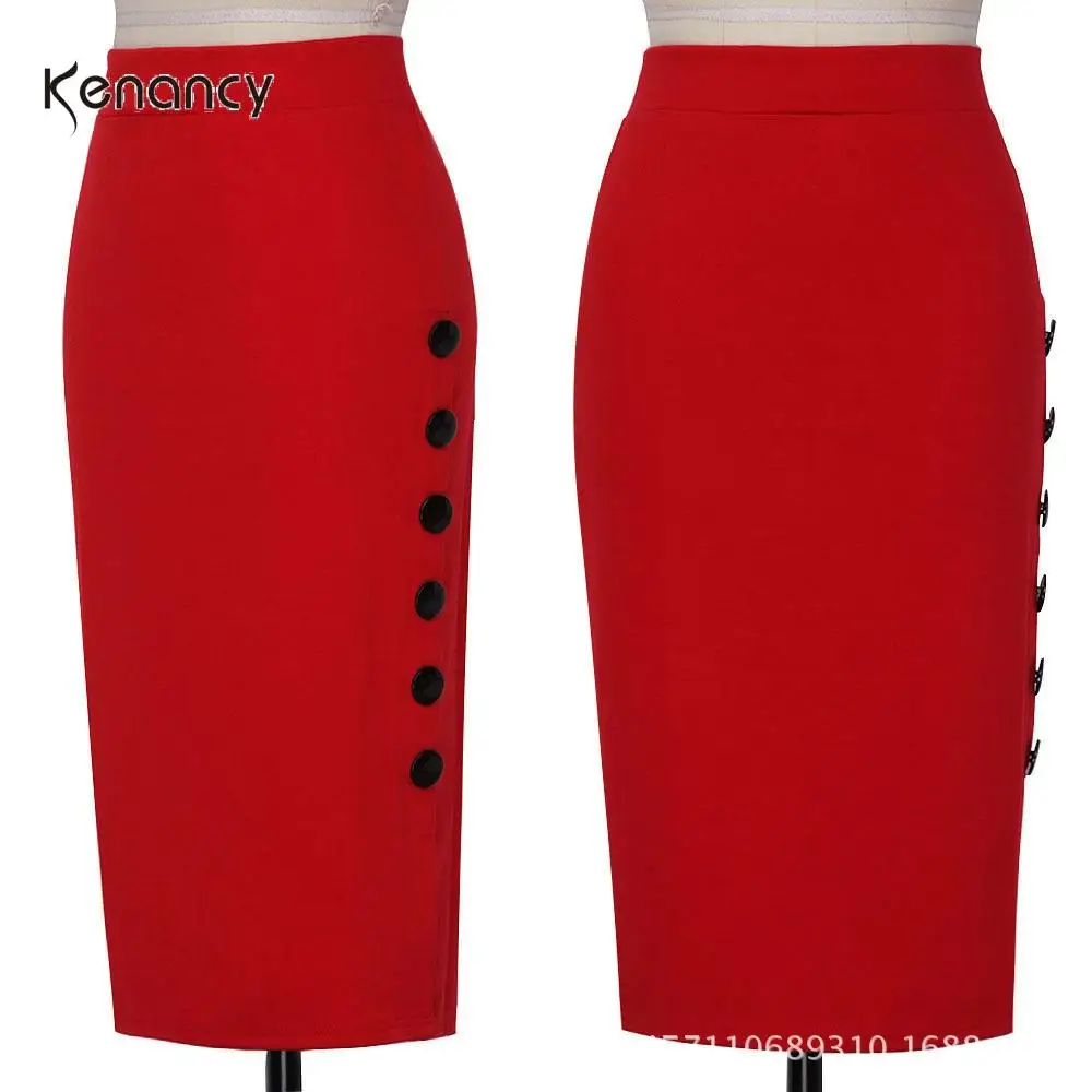 Kenancy осенняя однотонная женская облегающая юбка высокая талия открытый разрез