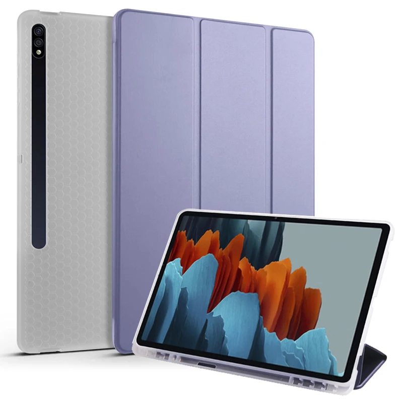 Coque Per Samsung Tab S7 Fe S7 Plus Custodia 12.4 "Tri-Fold Stand Smart Cover Per Funda Custodia Samsung Tab S7 Fe Con Portamatite