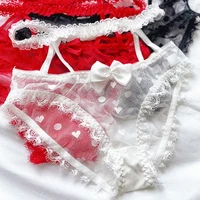 Meet'r taille haute incroyable maille culotte dentelle sous-vêtements Sexy femmes Transparent évider Lingerie nœud G cordes intimes 6