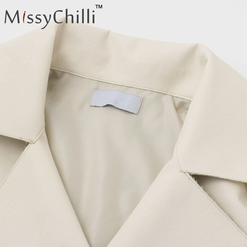 MissyChilli, искусственная кожа, Базовая куртка, пальто для женщин, осень, отложной воротник, короткое пальто с карманами, женская уличная одежда, модная верхняя одежда