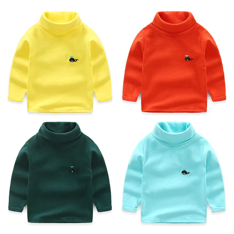 

New 2019 Boys Kids Fashion Solid Knit Pullover Sweater Tops Children Turtleneck Cartoon Whale Embroidery Sweaters Boys Clothes